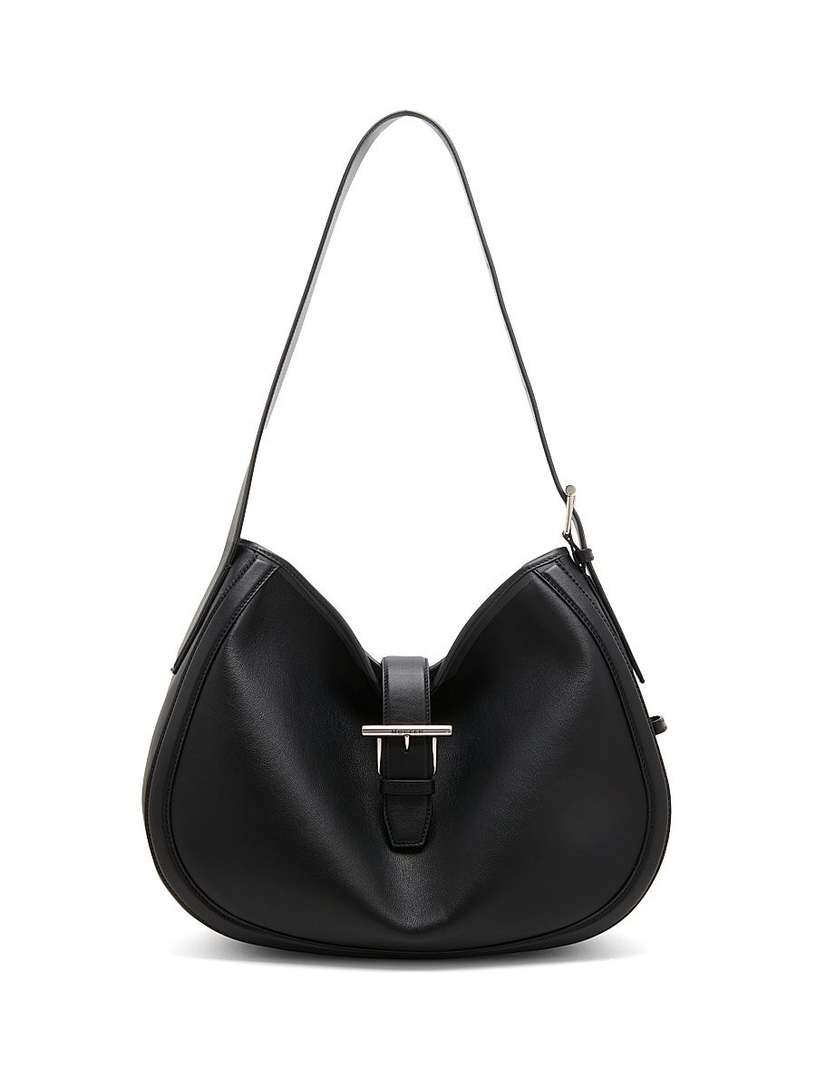 Women's T-Bar Leather Shoulder Bag - Black Silver