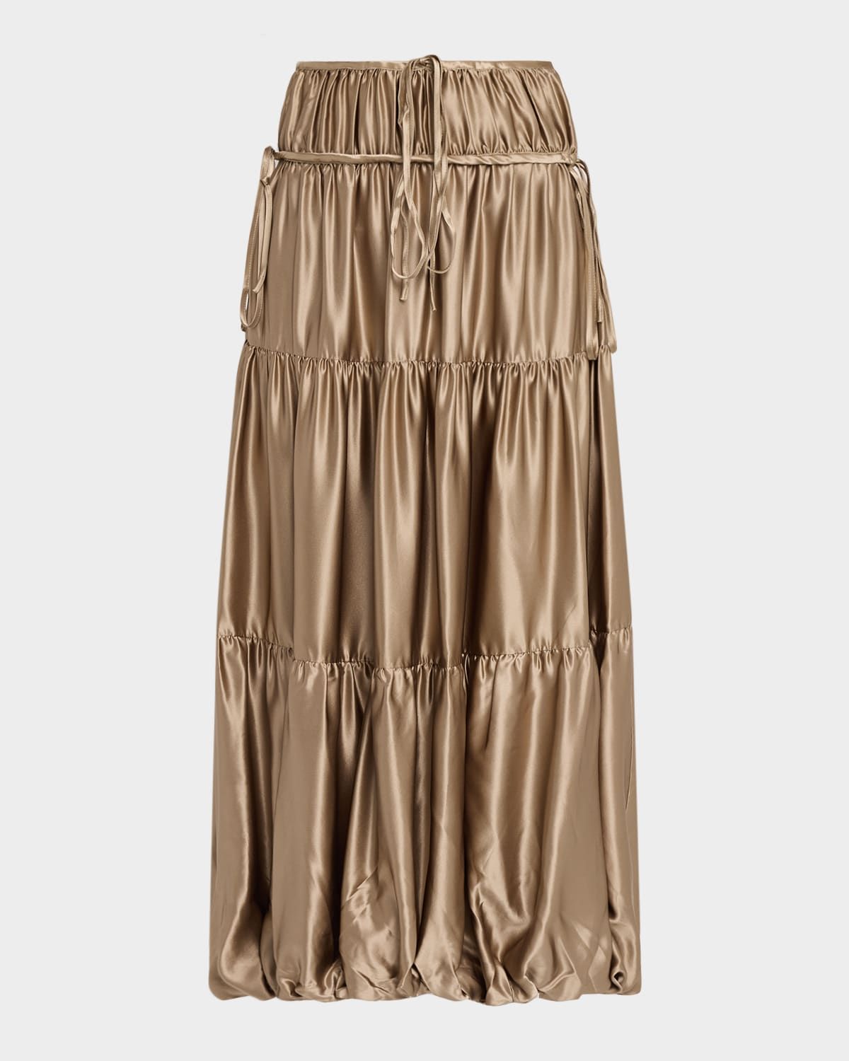 Soft Silk Gathered Midi Bubble Skirt