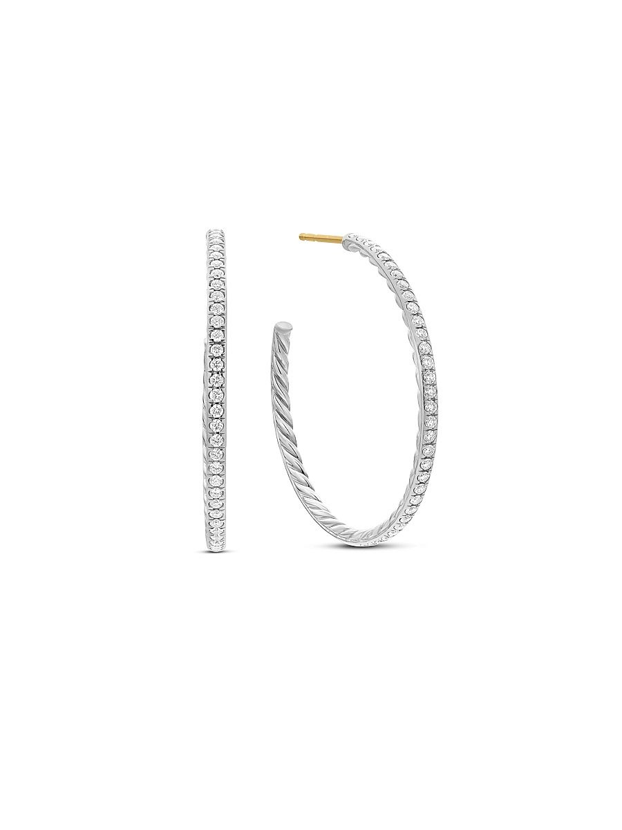 Women's Pavé Hoop Earrings in Sterling Silver with Diamonds, 38mm - Diamond