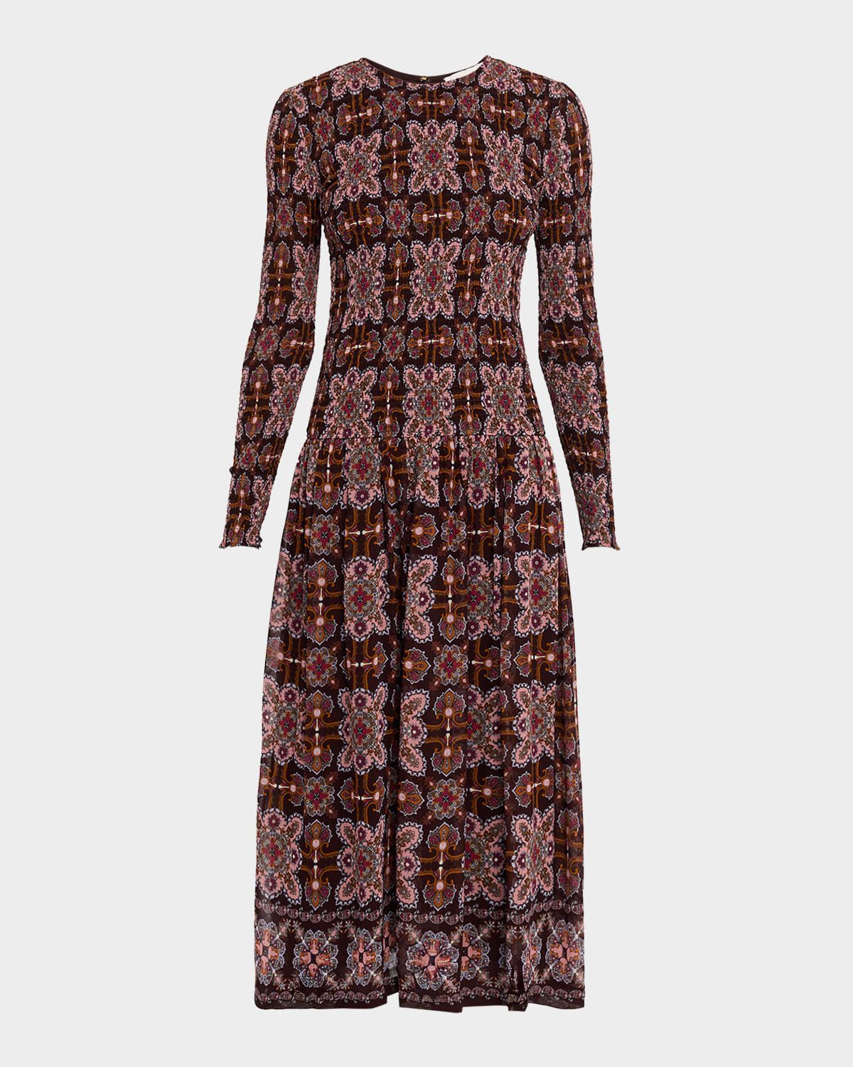 Blossom Mosaic Drop-Waist Midi Dress