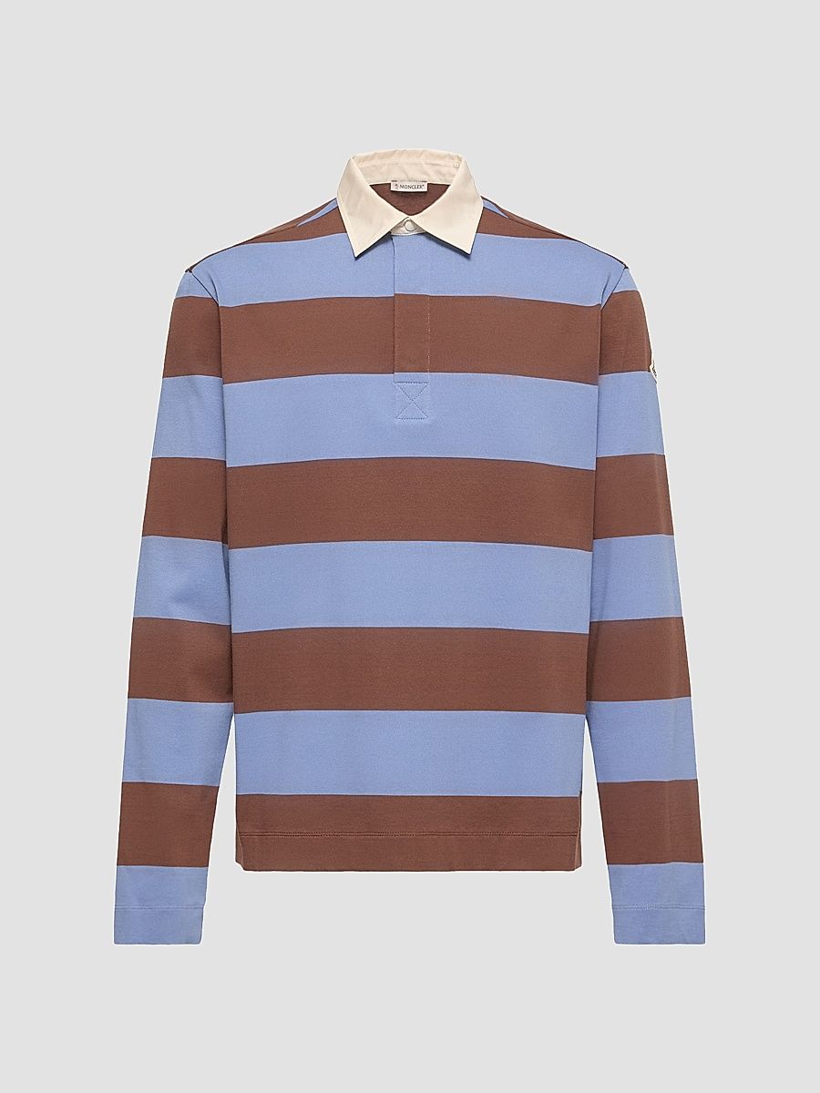 Men's Polo Shirt in Striped Cotton - Light Blue Brown - Size XXL