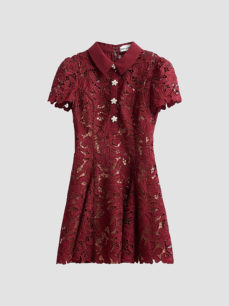 Women's Lace Mini Shirtdress - Burgundy - Size 12
