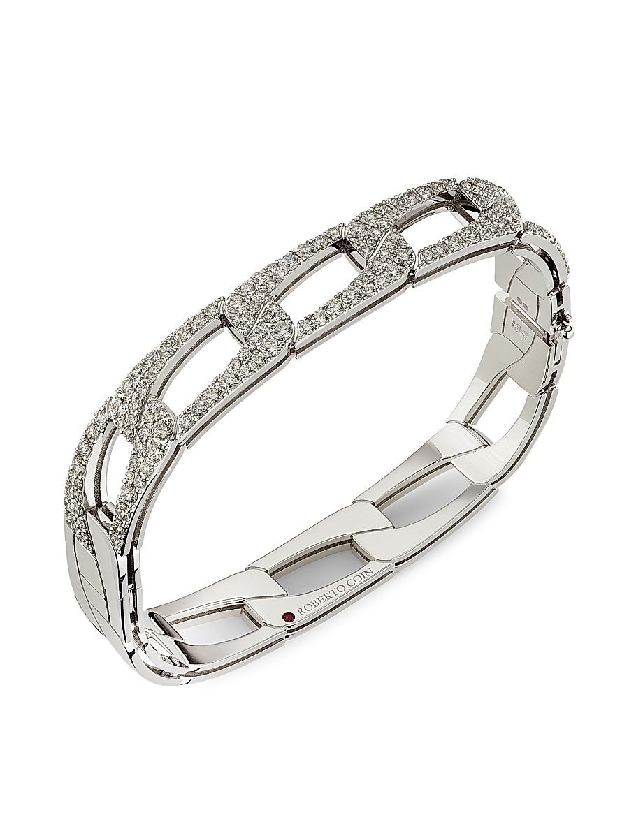 Women's Navarra 18K White Gold & 2.68 TCW Diamond Square Chain Bangle - White Gold