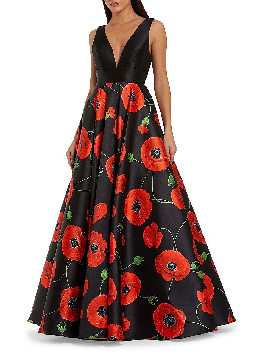Women's Floral Satin Gown - Poppy Multi - Size 16