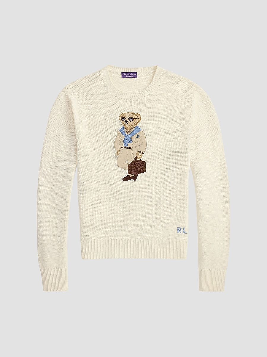 Men's Polo Bear Silk-Linen Long-Sleeve Sweater - Classic Cream - Size XXL