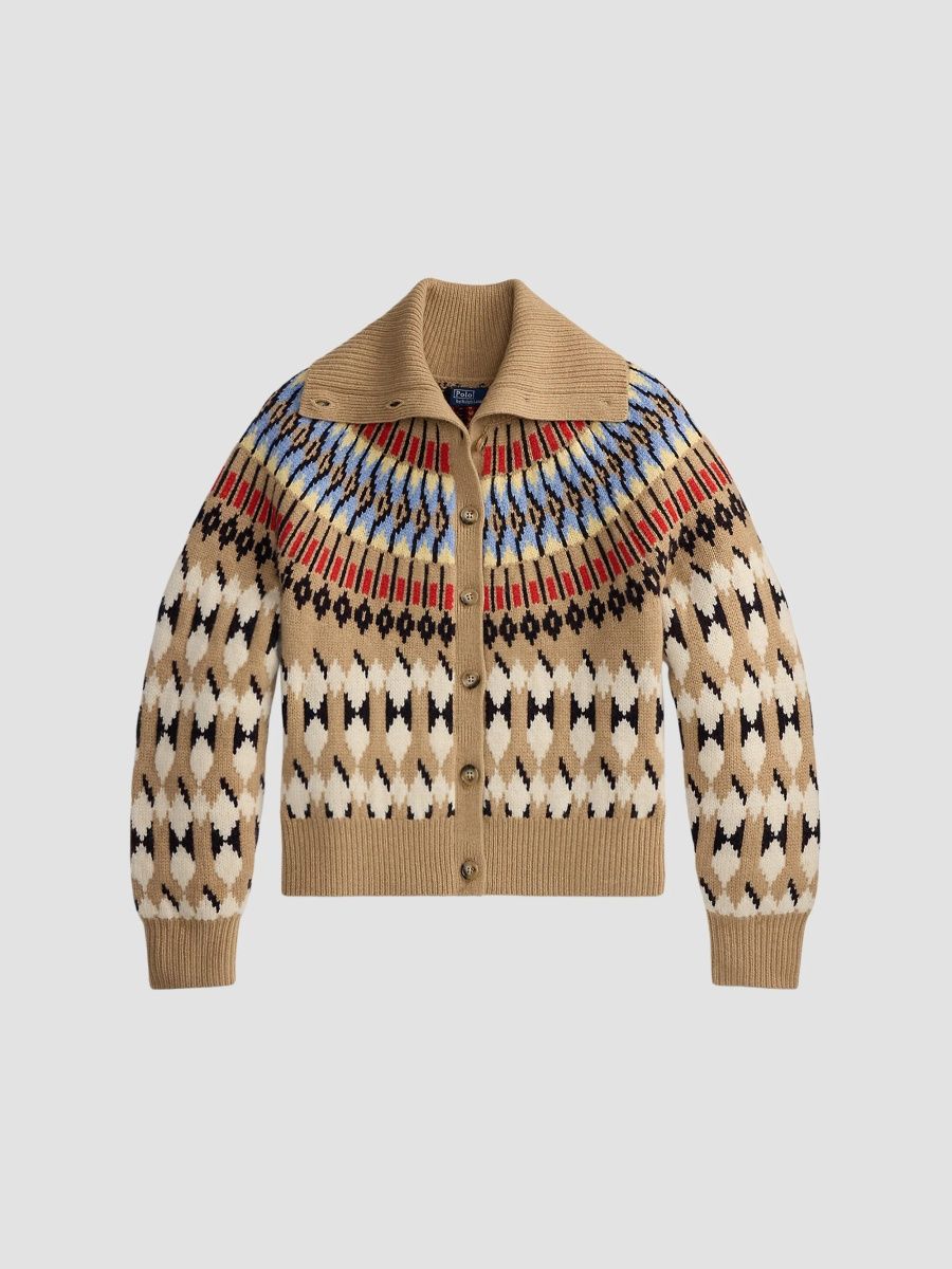 Polo Ralph Lauren Women's Geo-Motif Wool-Cashmere Cardigan - Camel Multi - Size XS