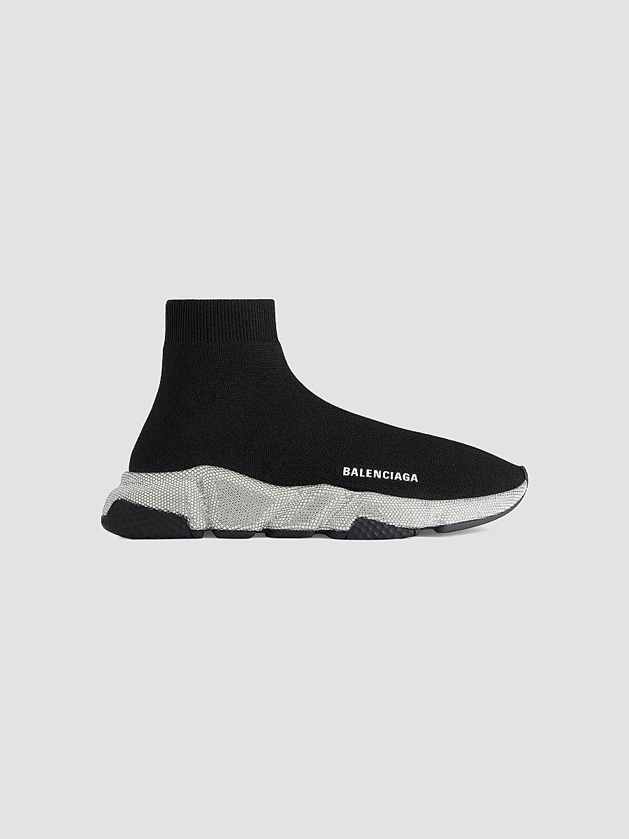 Balenciaga Men's Speed Knit Sneakers with Rhinestones - Black - Size 9