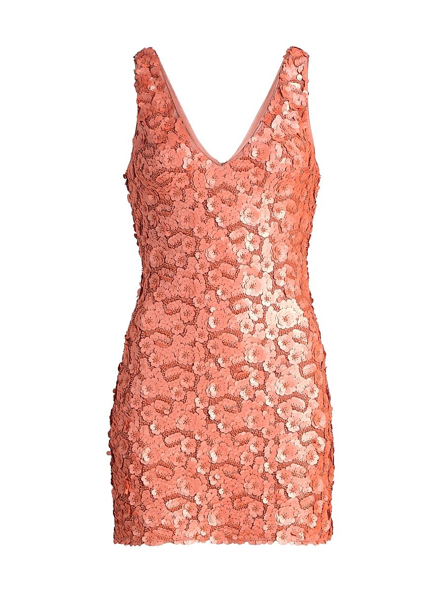 Women's Kinsley Floral Sequined Minidress - Coral Paillette - Size 12