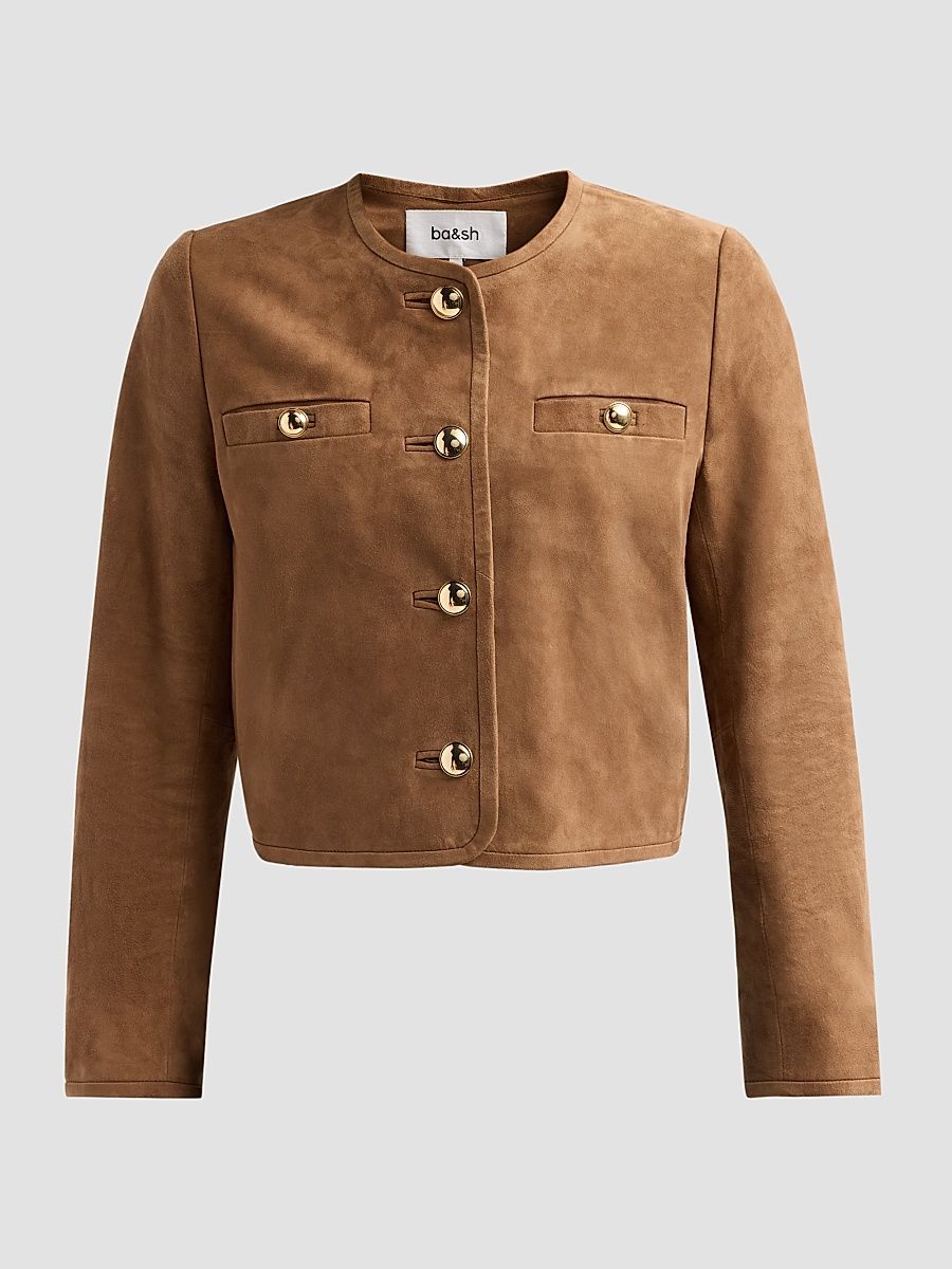 Women's Mella Suede Collarless Jacket - Terre - Size Small
