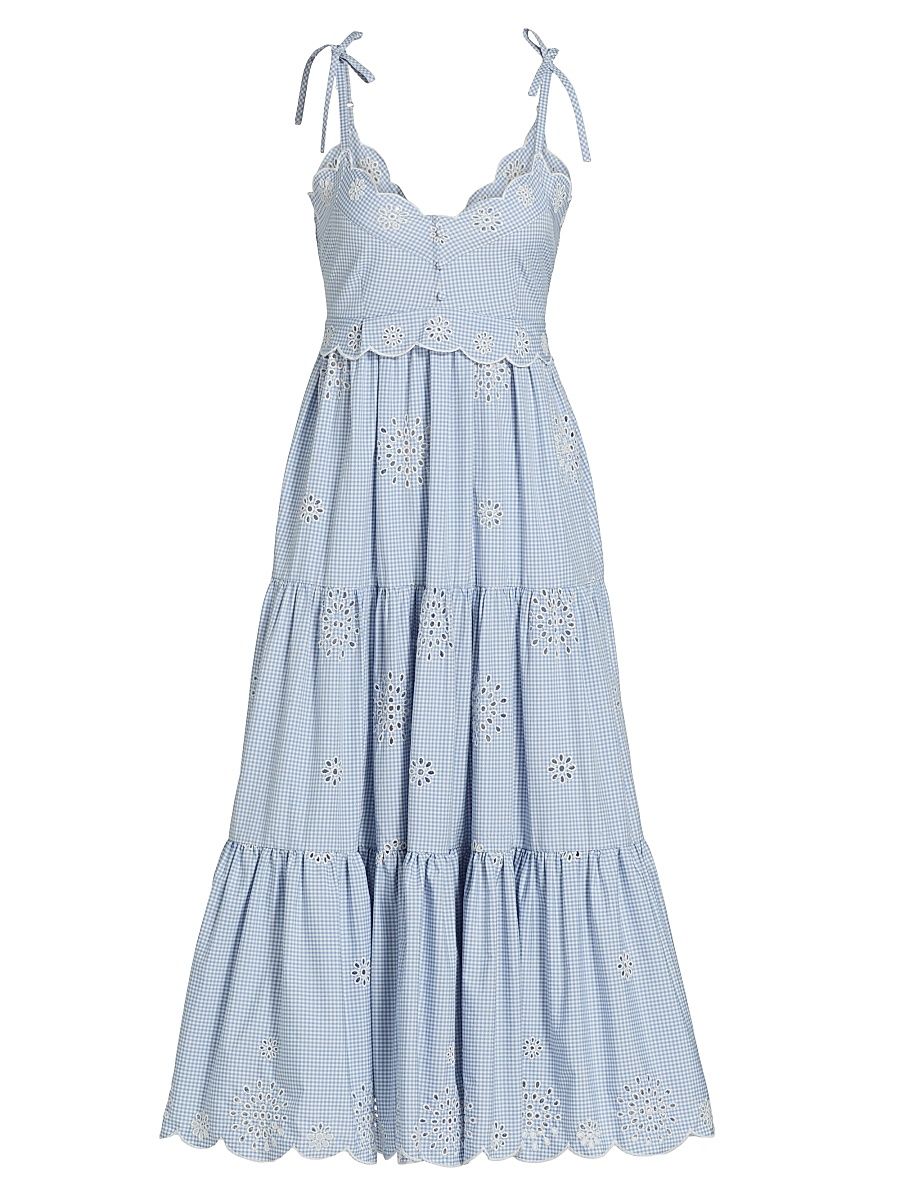 Women's Darcey Gingham Eyelet Midi-Dress - Sunset Blush Ivory - Size 16