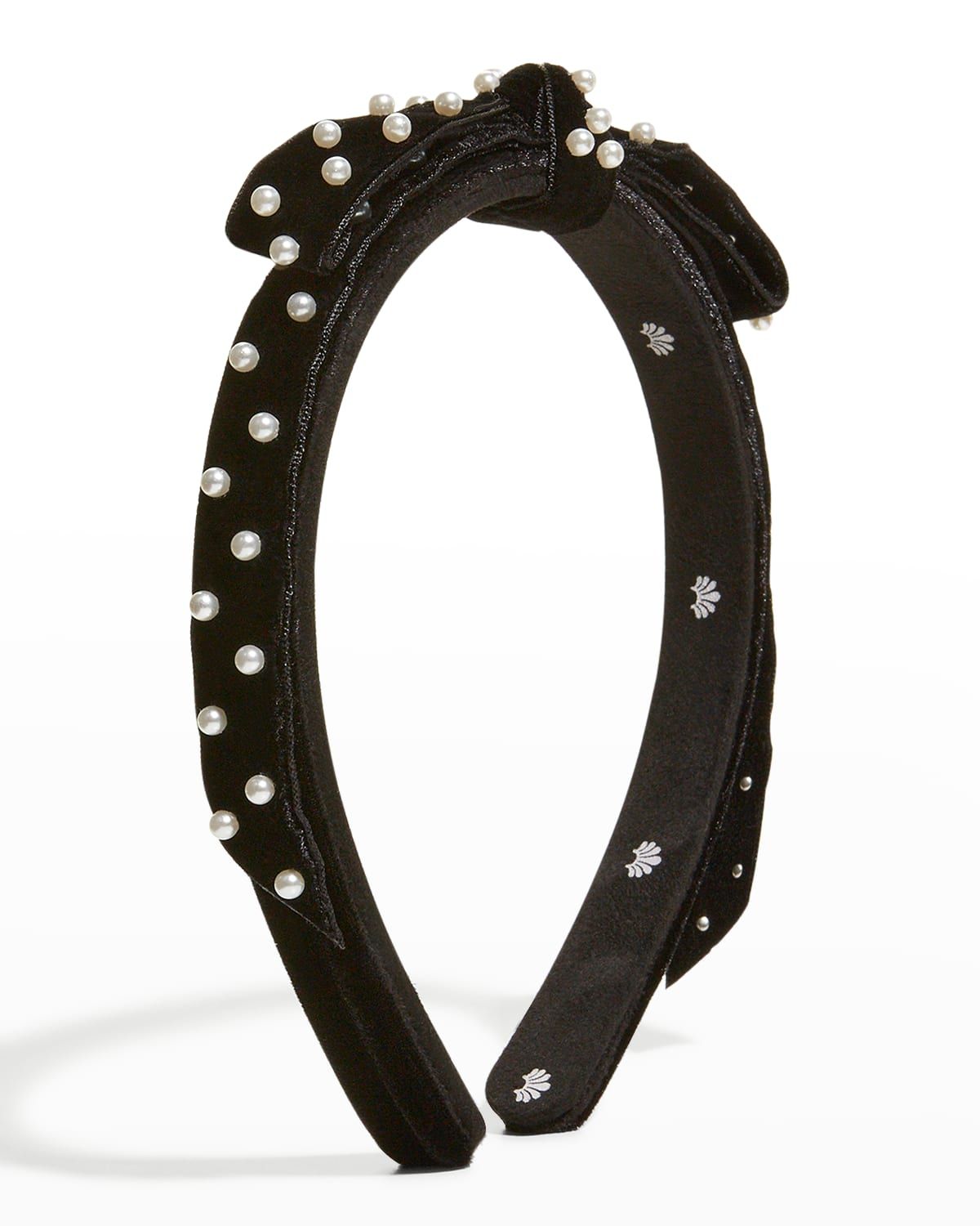 Pearly Bow Velvet Slim Headband