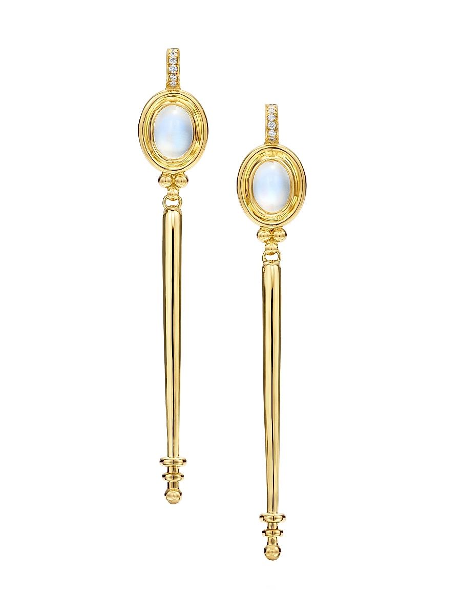 Women's Florence86 18K Yellow Gold, Diamond & Blue Moonstone Temple Baton Earrings - Gold White