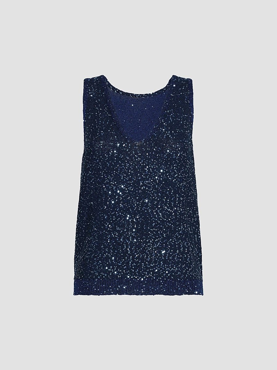 Women's Sleeveless Sweater with Sequin Detail - Navy - Size Medium