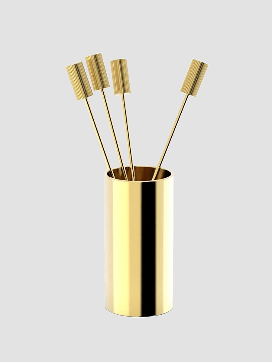 Striations 5-Piece Goldtone Stainless Steel Cocktail Pick & Holder Set - Gold