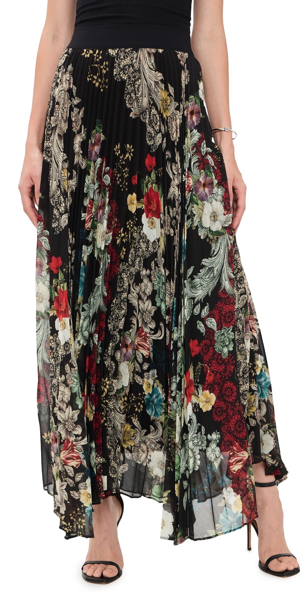 ALICE + OLIVIA Katz Asymmetrical Pleated Maxi Skirt Free Spirit 0