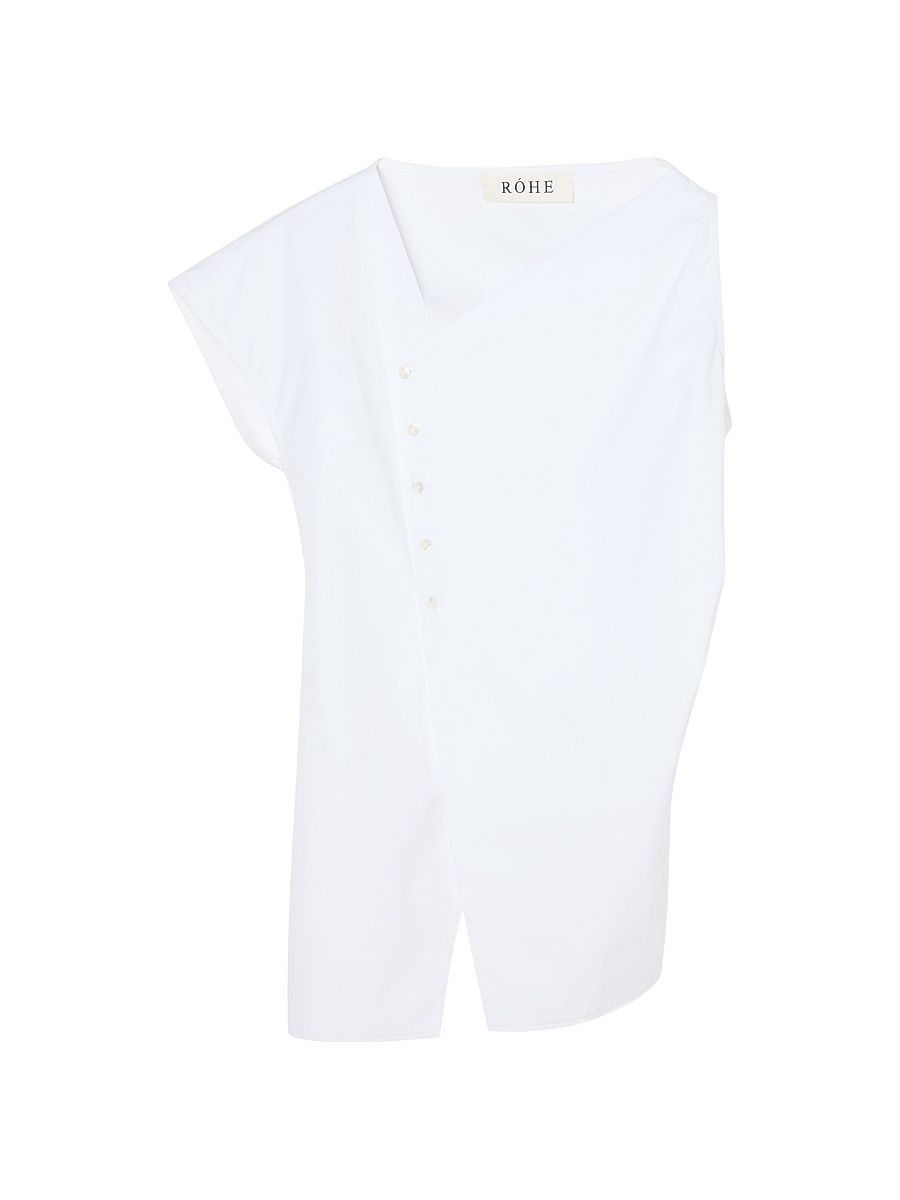 Women's Asymmetrical Poplin Top - Optic White - Size 8
