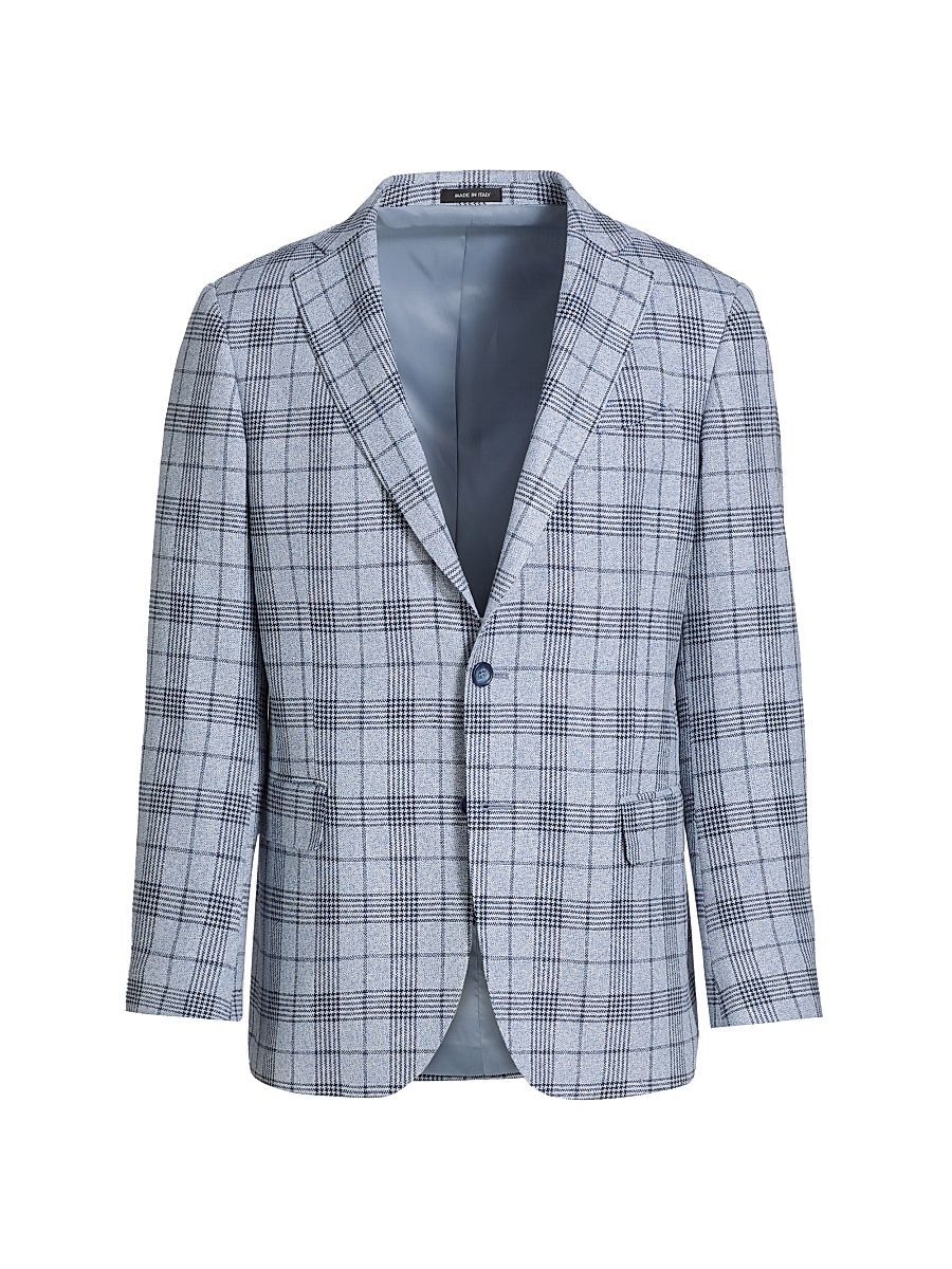 Men's COLLECTION Glen Check Wool-Blend Sport Coat - Soft Blue - Size 44