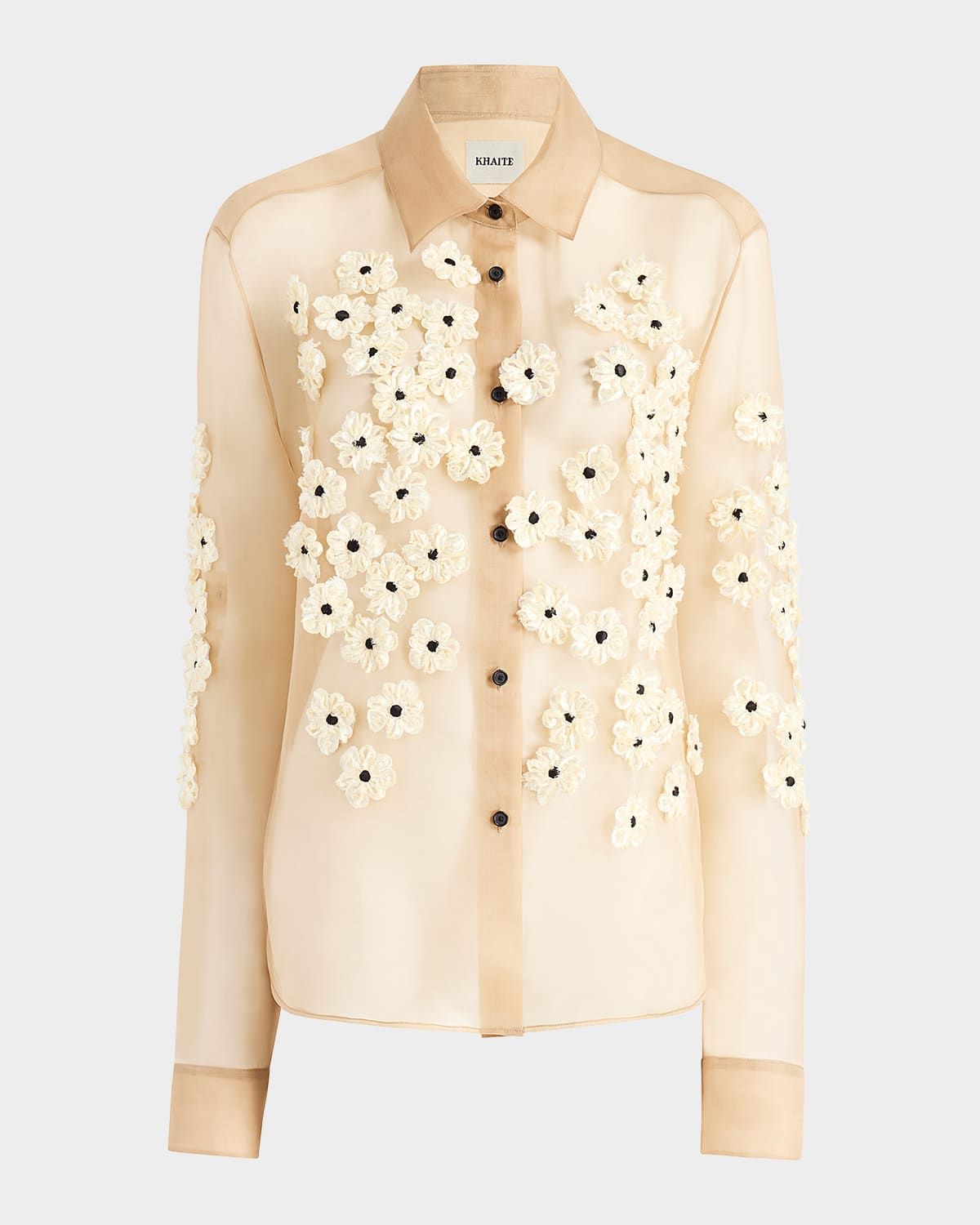 Argo Floral Applique Silk Button-Down Top