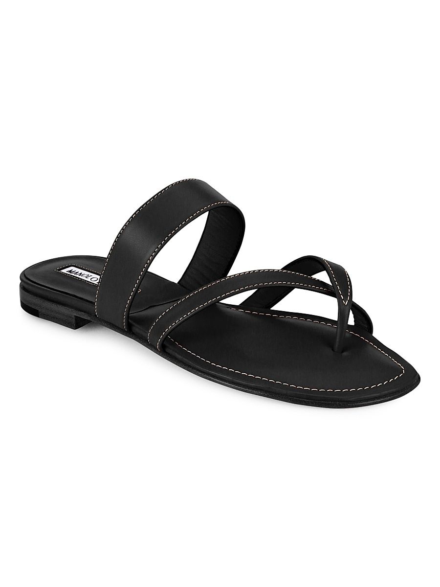 Women's Susa Leather Thong Sandals - Black - Size 6.5