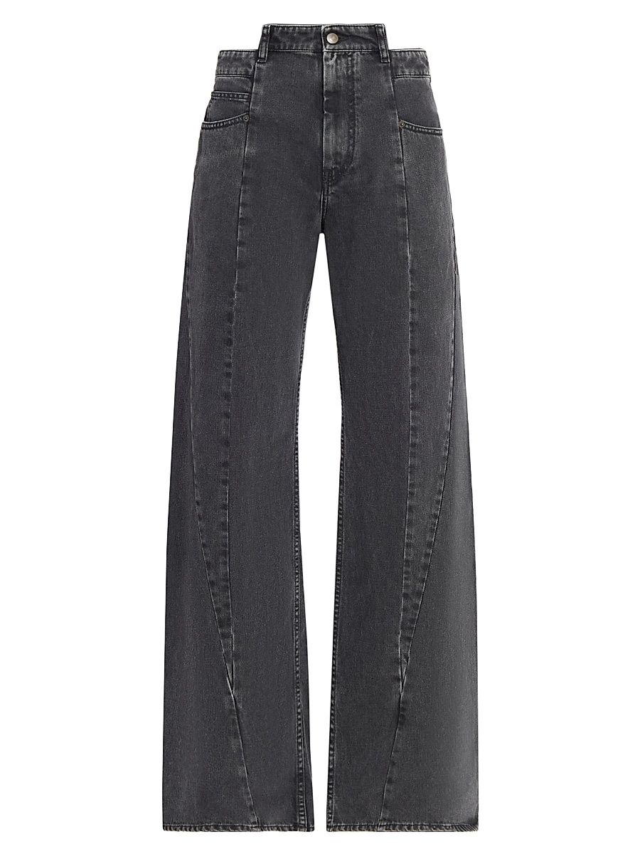 Women's Cut-Out Wide-Leg Jeans - Medium Black Stone - Size 8