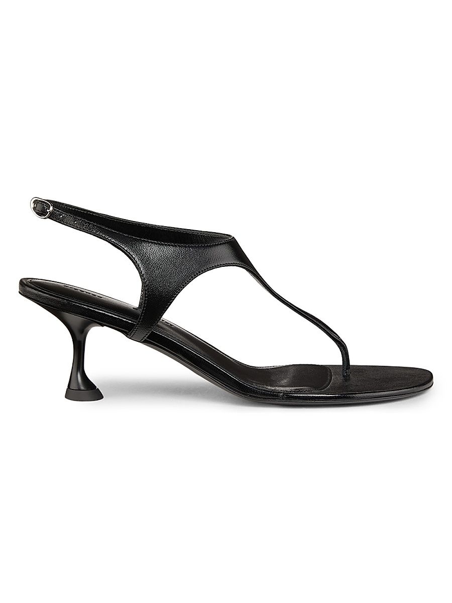 Women's Tee 60MM Leather T-Strap Sandals - Black - Size 10