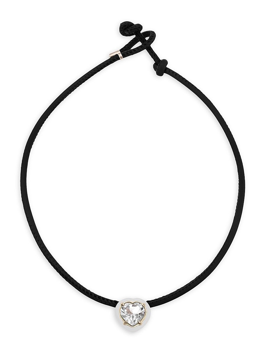 Women's Iconic Pop 9K Yellow Gold, Sterling Silver, Leather, Enamel & Rock Crystal Choker Necklace - Black