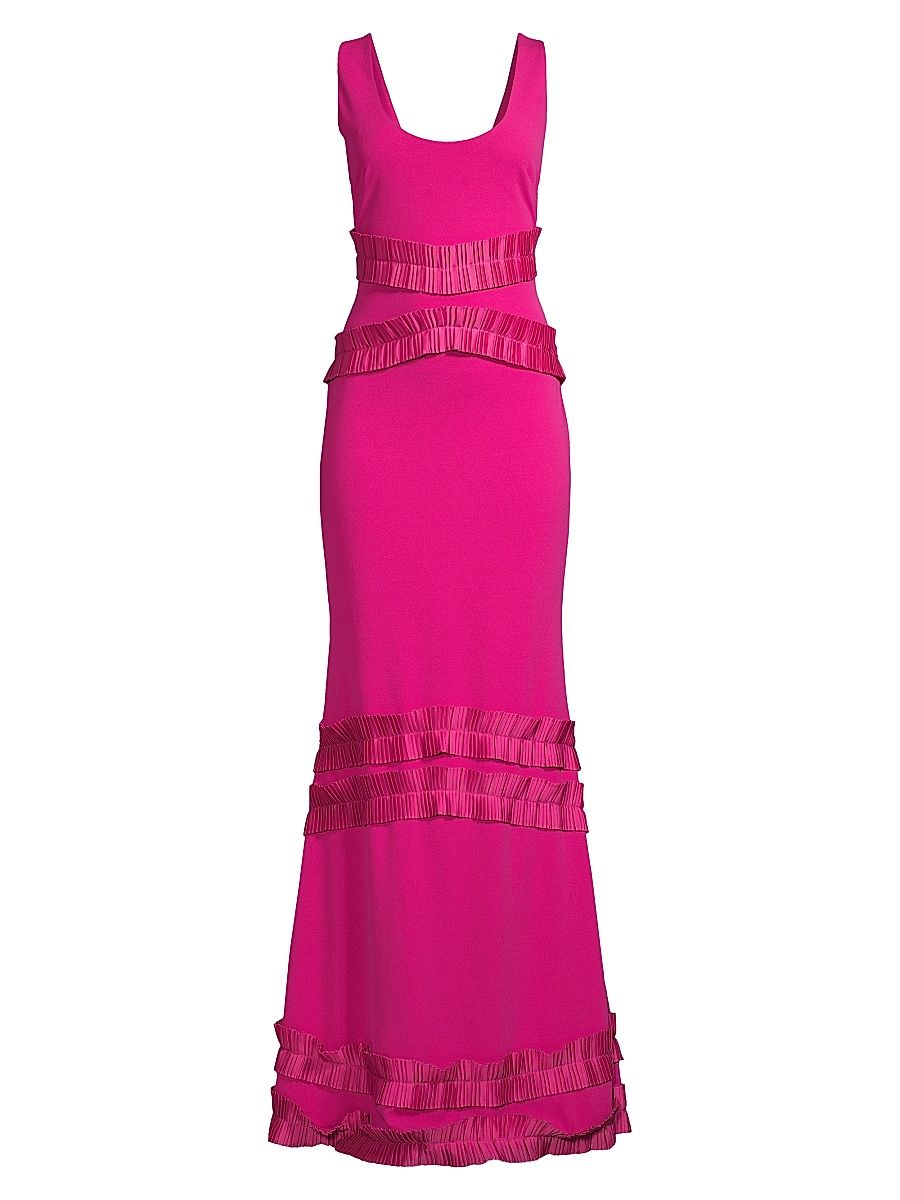 Women's Ruffled Chiffon Gown - Fuchsia - Size 12