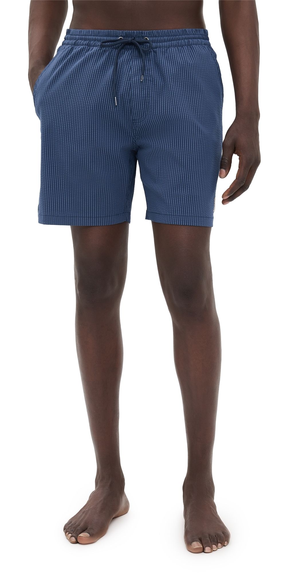 Marine Layer Lined Sport & Swim Shorts 6 Navy/Blue Stripe L