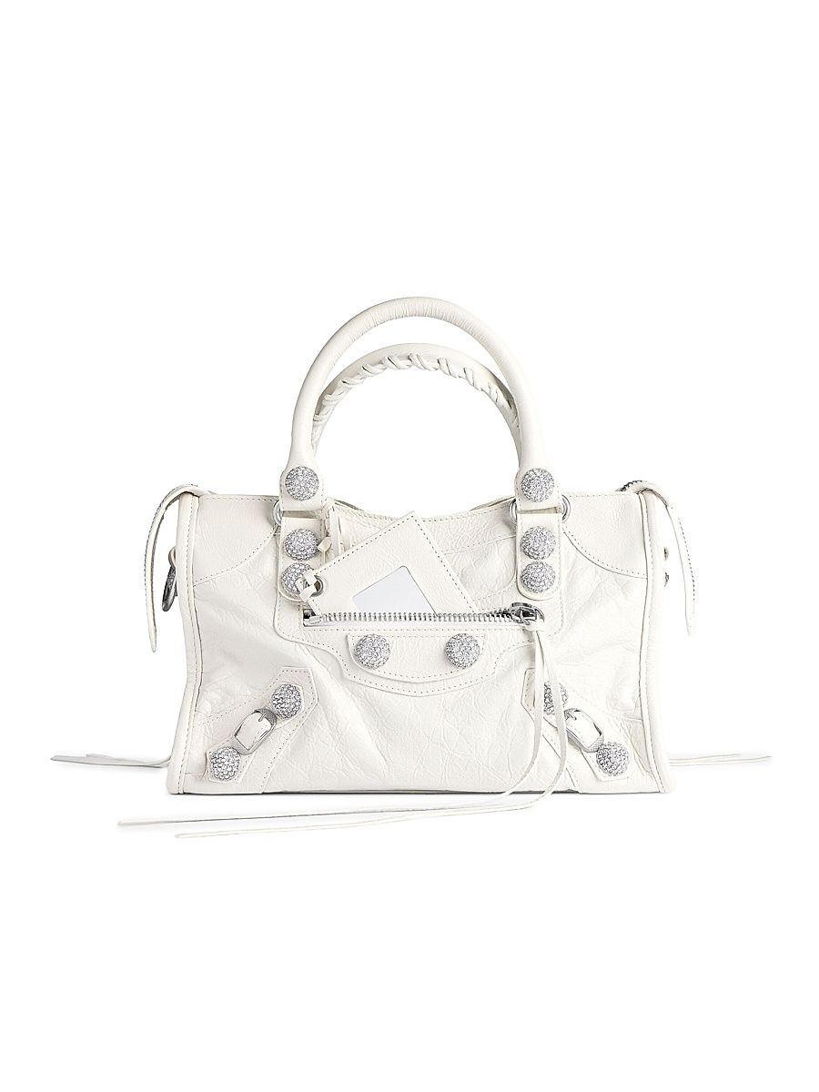 Women's Le City Small Giant Studs Top Handle Bag with Rhinestones - Optic White