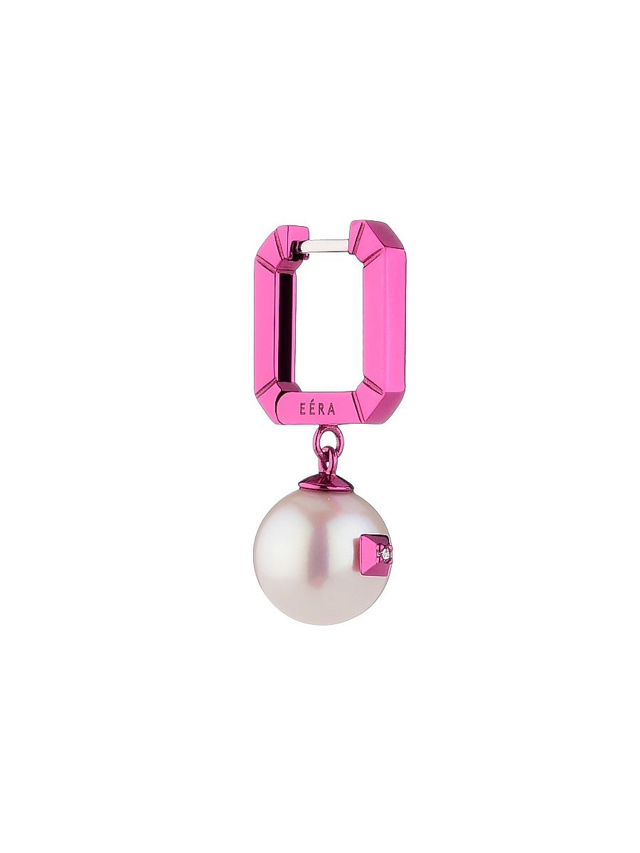 Women's Maga Circe Mini 18K White Gold, Diamond & Pearl Drop Single Earring - Fuchsia