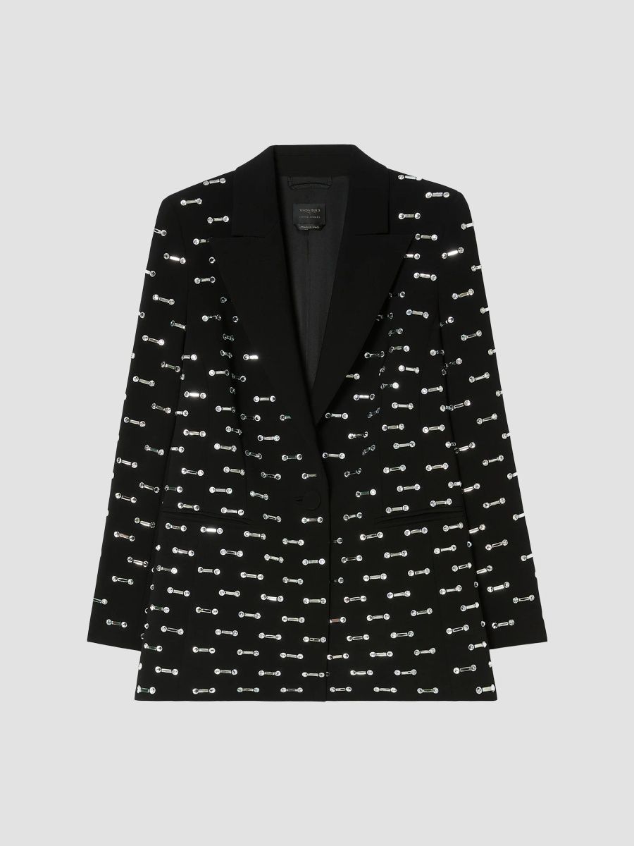 Marina Rinaldi Women's Rhinestone Detail Cady Blazer Jacket - Black - Size 14