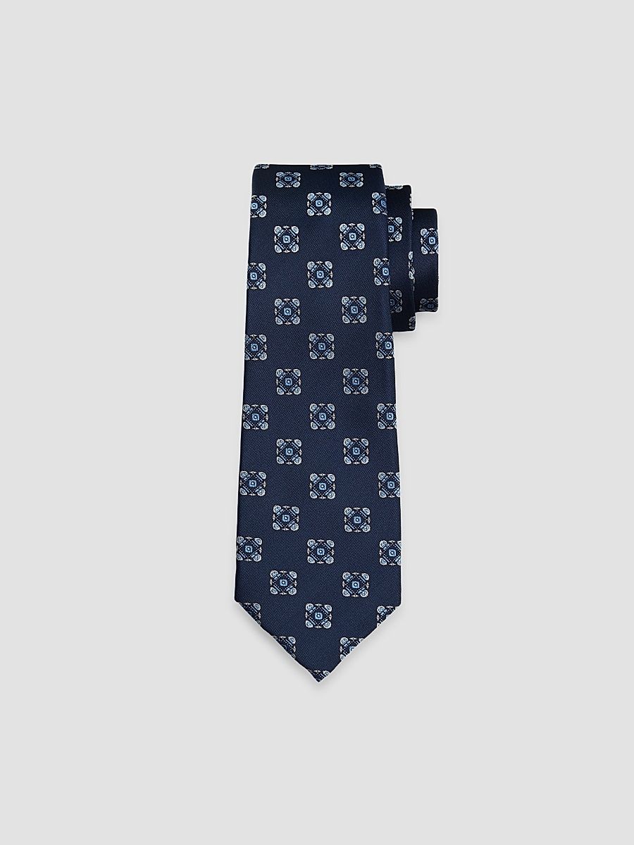 Men's Medallion Woven Silk Tie - Navy