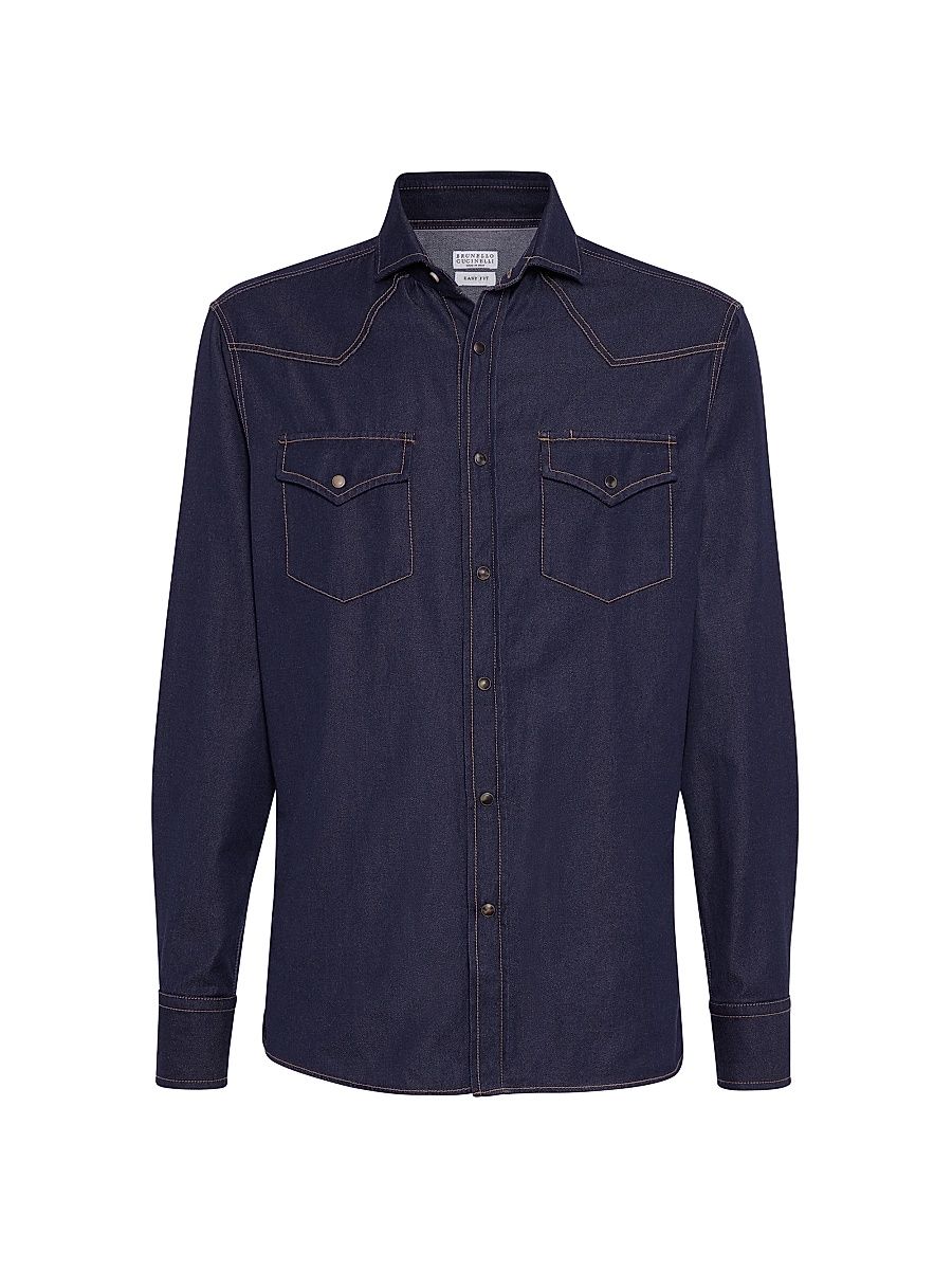 Men's No Fade Denim Easy Fit Western Shirt - Dark Denim - Size XXXXXL