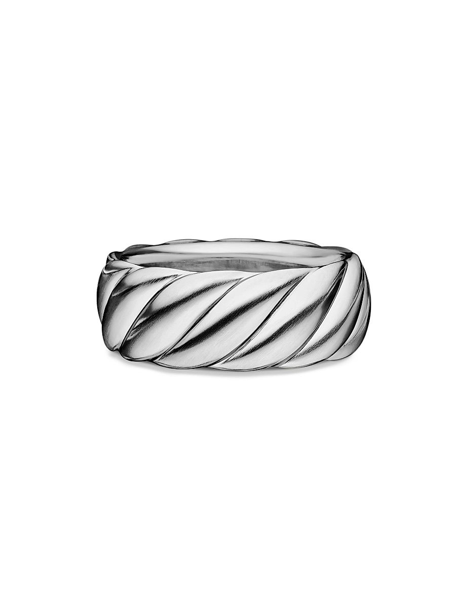 Men's Sculpted Cable Contour Band Ring in Sterling Silver, 9MM - Silver - Size 10