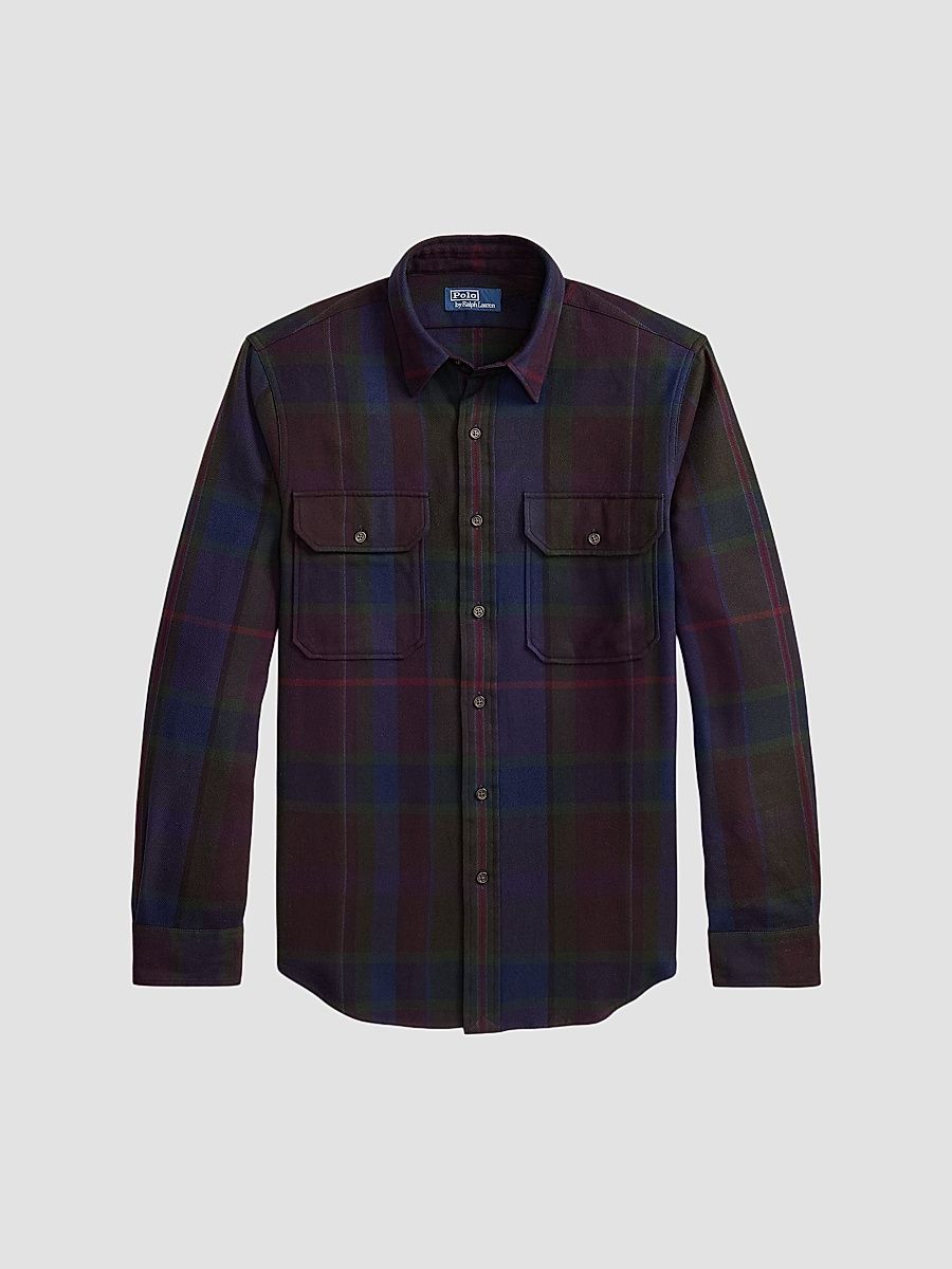 Men's Classic-Fit Plaid Twill Workshirt - Wine Royal Multi - Size XL