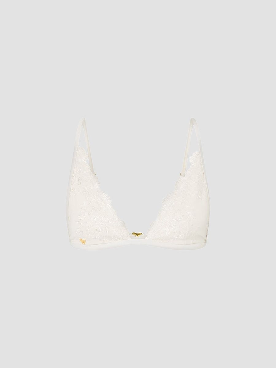 Women's Juliette Lace-Trimmed Bikini Top - Ecru - Size Large