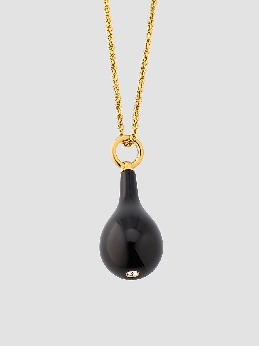 Women's Medium 24K Gold-Plated,Onyx & Swarovski Crystal Drop Necklace - Black