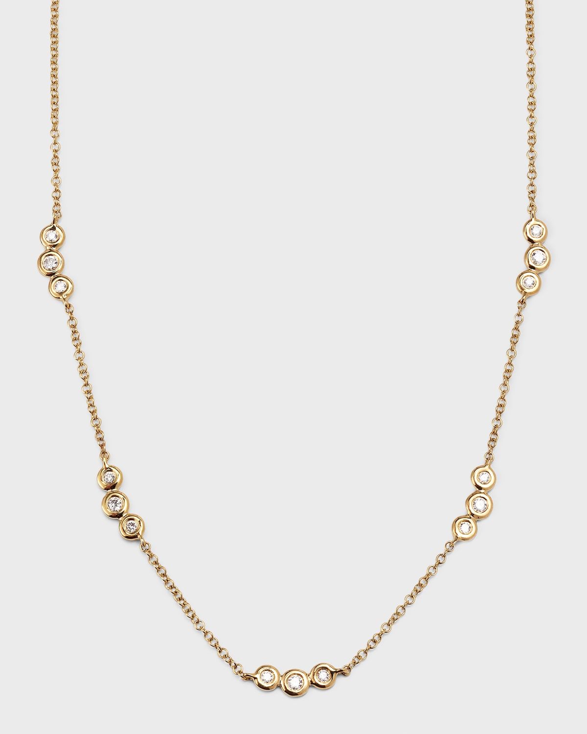 14K Bezel Diamond Trio Segment Necklace, 14-16"L