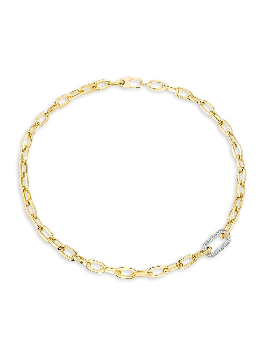 Women's Two-Tone 18K Gold & 0.78 TCW Diamond Paper Clip Chain Necklace - Gold