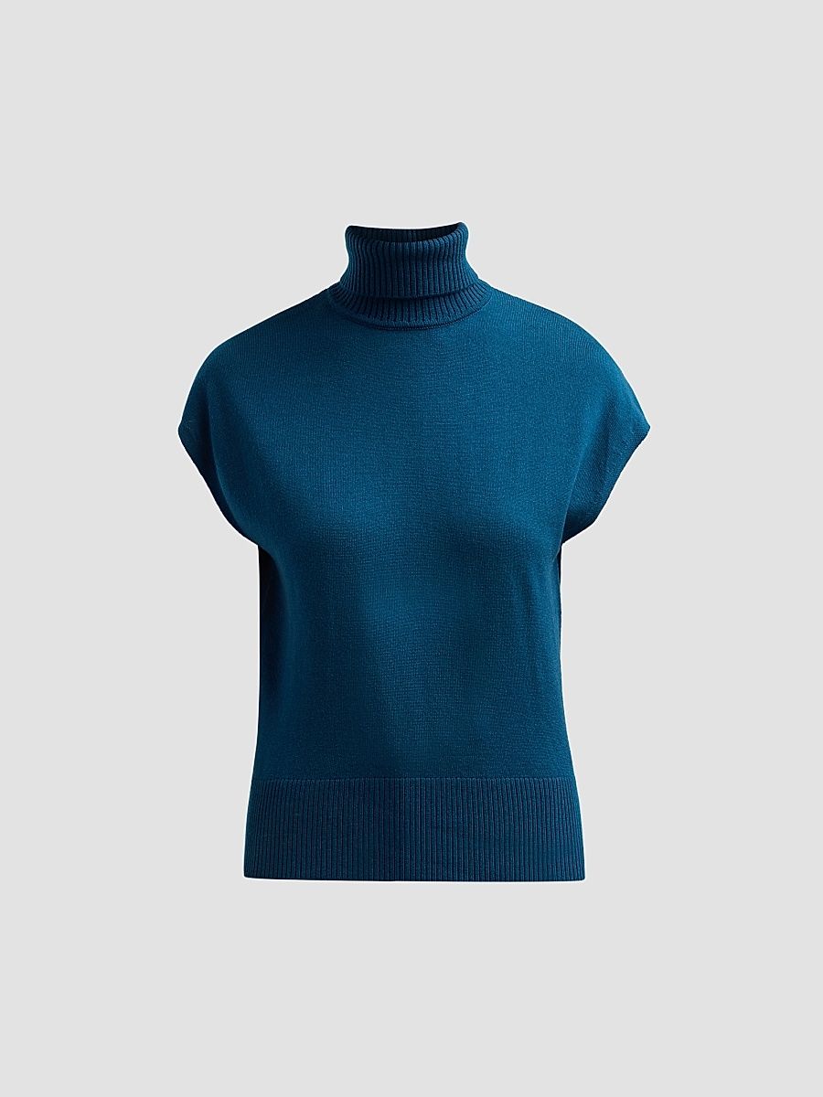 Women's Natalie Cap-Sleeve Wool Sweater - Dark Teal - Size XL