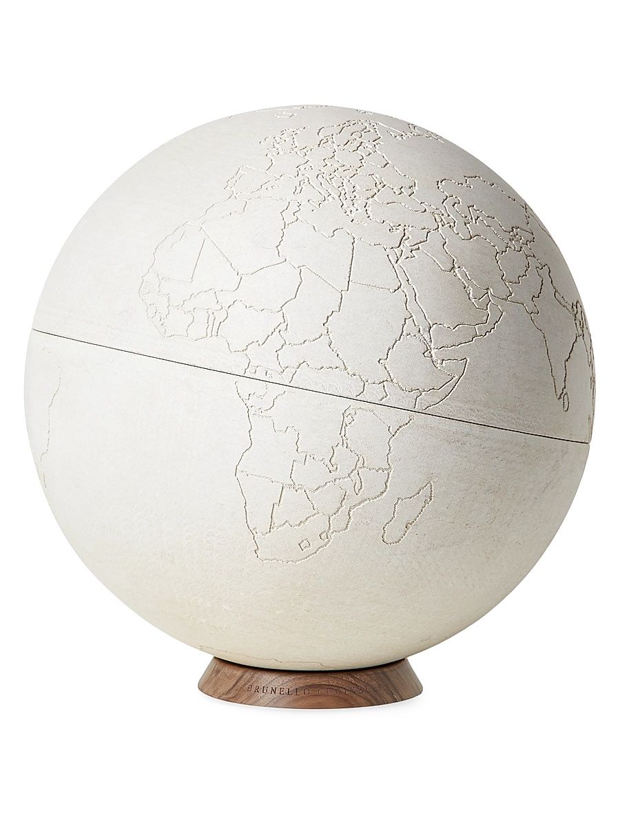 Stone and Walnut Wood Globe - Ivory