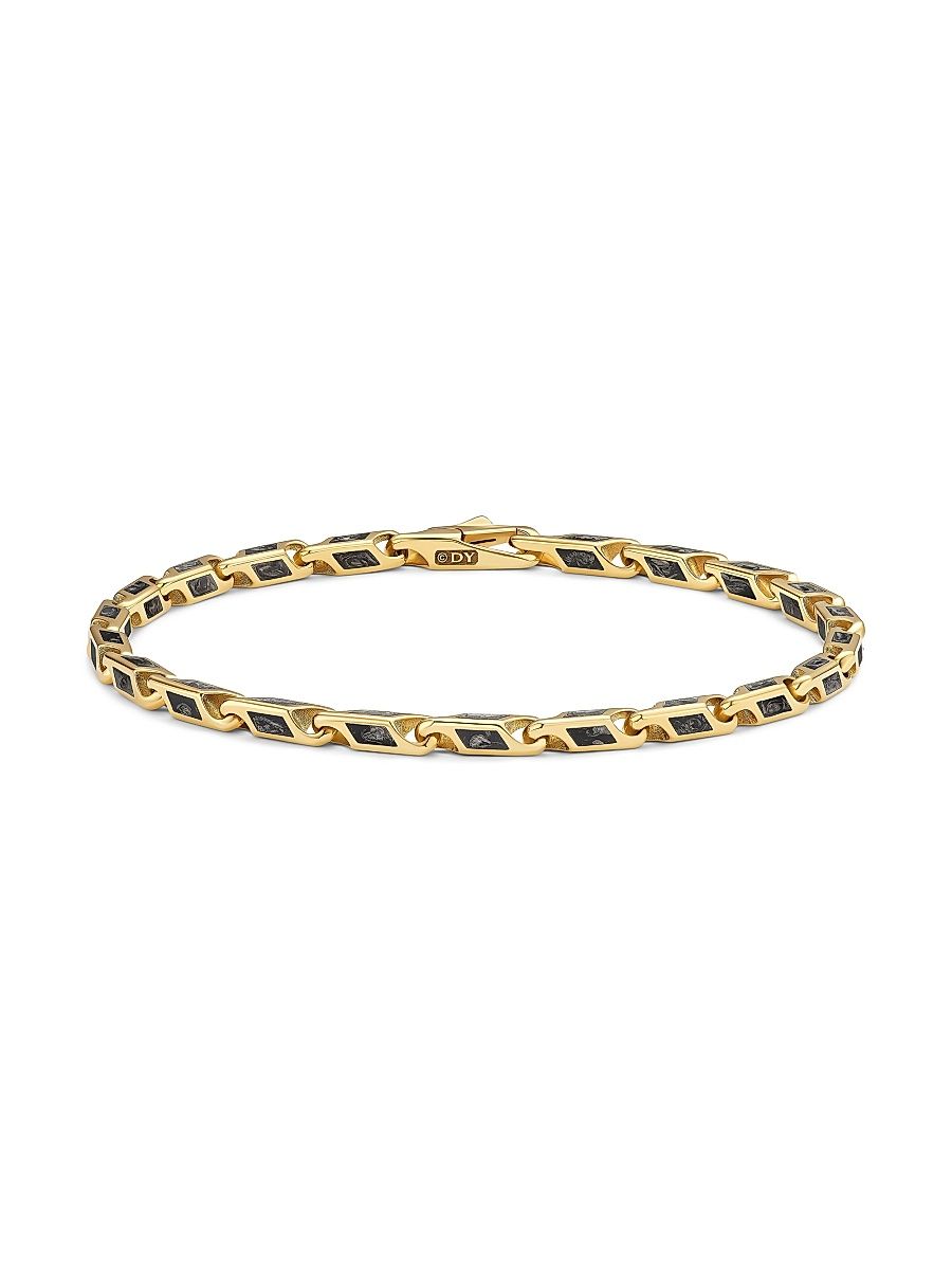 Men's Streamline Faceted Chain Bracelet in 18K Yellow Gold - Forged Carbon - Size Small
