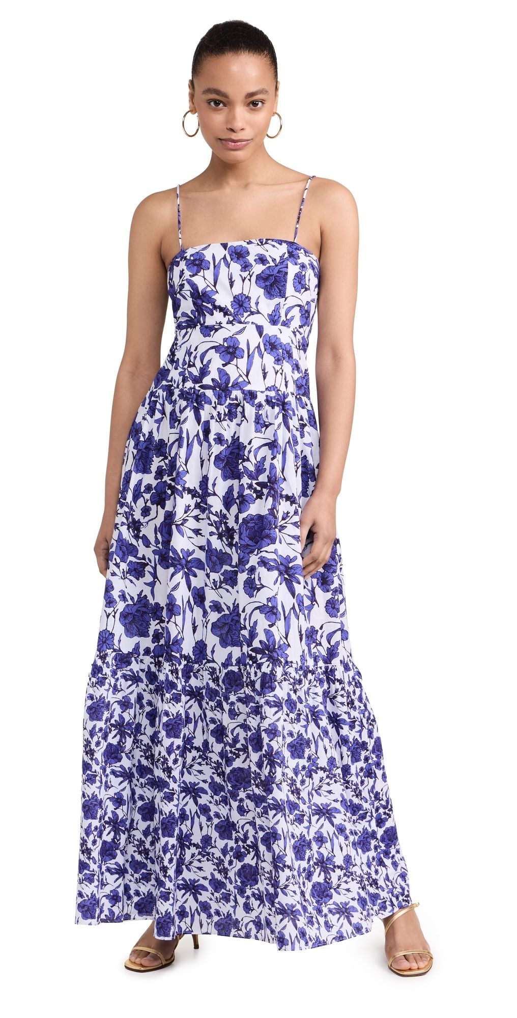 Playa Lucila Square Neck Maxi Dress White/Blue Floral L