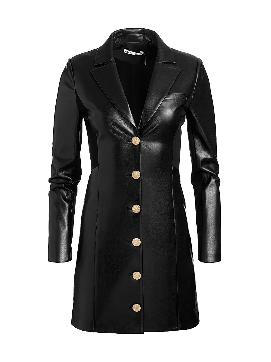 Women's Michelle Fitted Faux-Leather Blazer Minidress - Black - Size 4