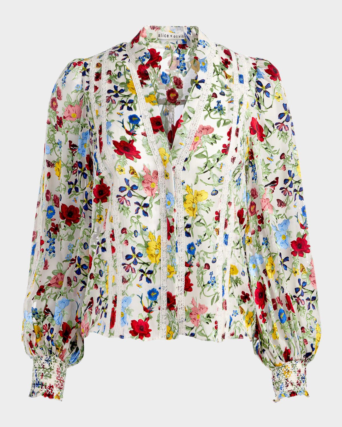 Arlette Floral Blouson-Sleeve Blouse