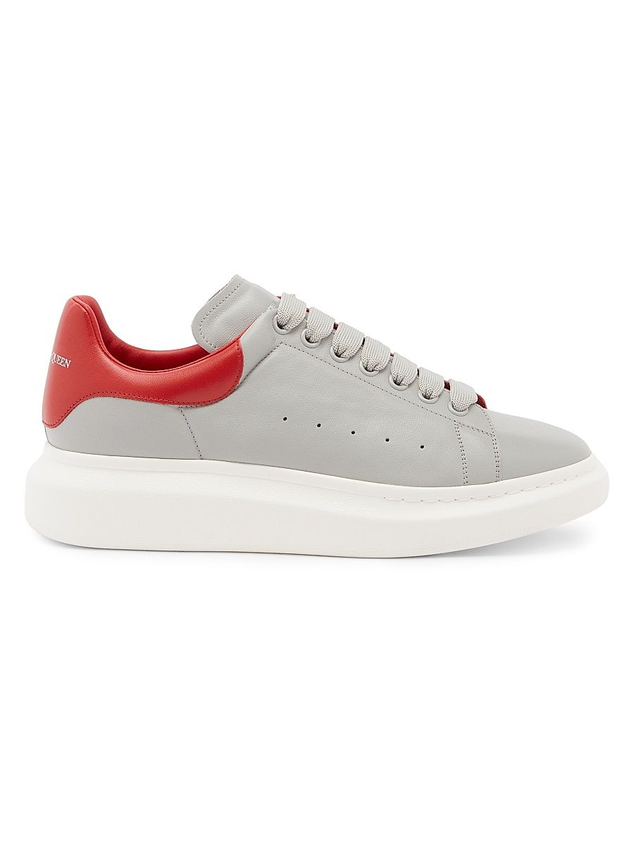 Men's Oversized Colorblocked Leather Low-Top Sneakers - Grey Flame - Size 12