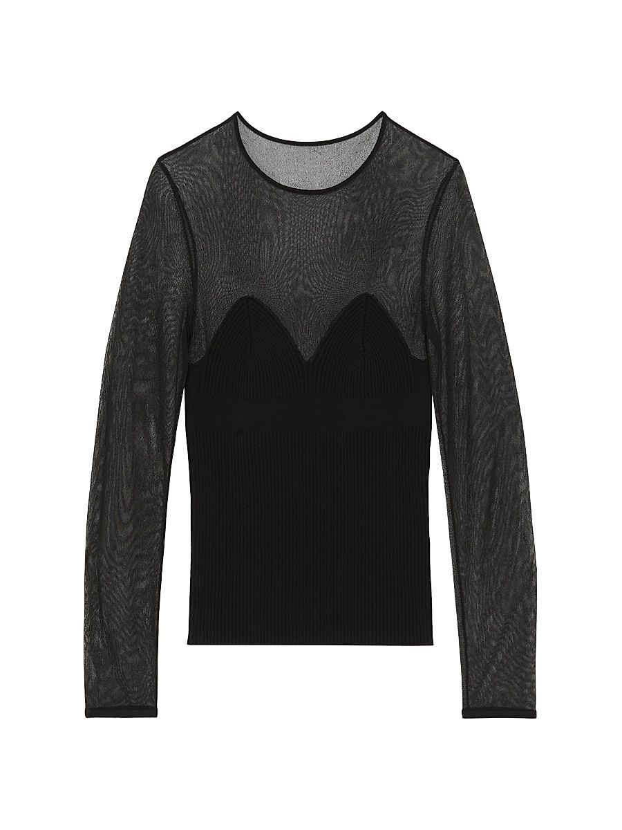 Women's Margot Mesh Long-Sleeve Top - Black - Size XL