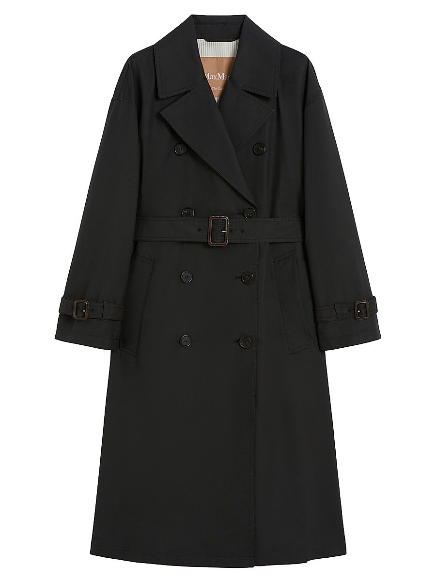 Women's Long Water Repellent Cotton Twill Trench Coat - Black - Size 14