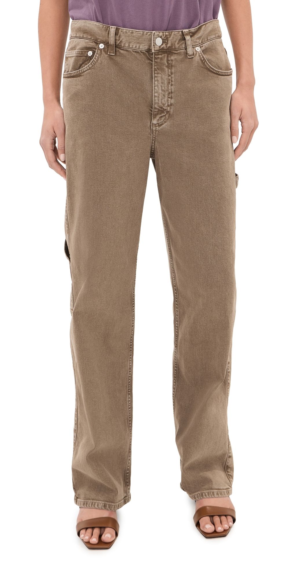 Tibi Garment Wash Stretch Twill Slouchy Carpenter Jeans Brown 26