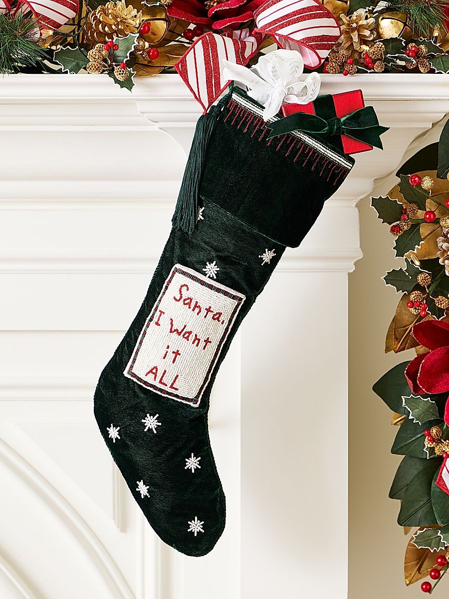 Sudha Pennathur Santa I Want It All Velvet Stocking